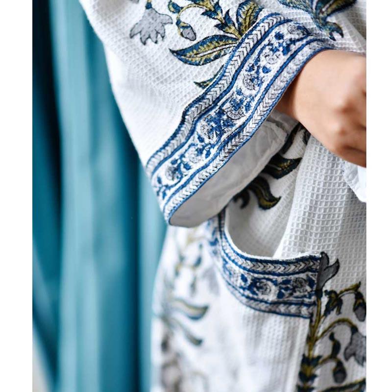 Blue Flower women's waffle bathrobe