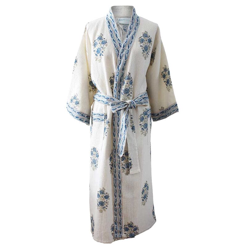 Blue &amp; White Floral Women's Waffle Bathrobe