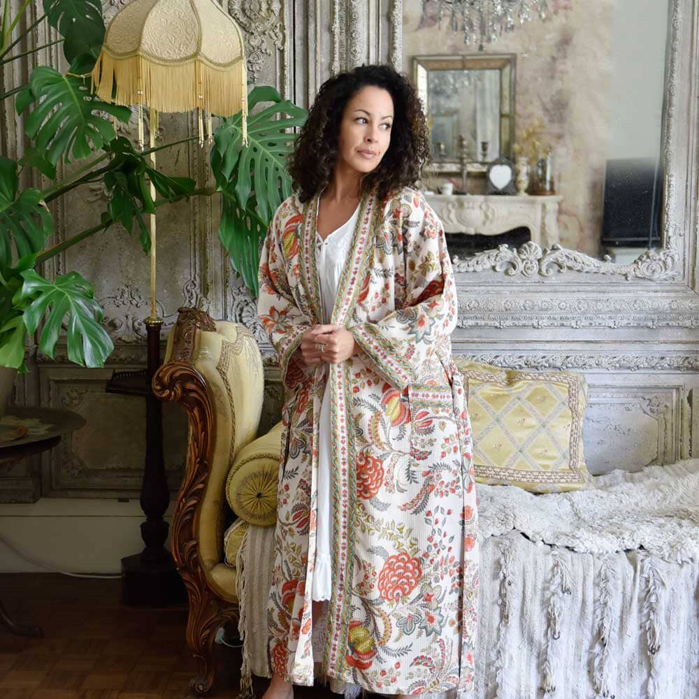 Floral Peach Women's Waffle Bathrobe