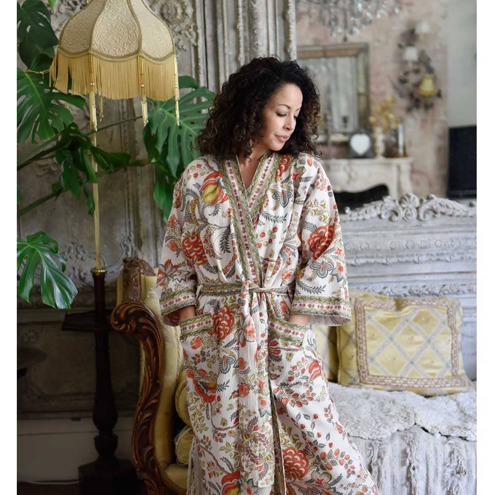 Floral Peach Women's Waffle Bathrobe