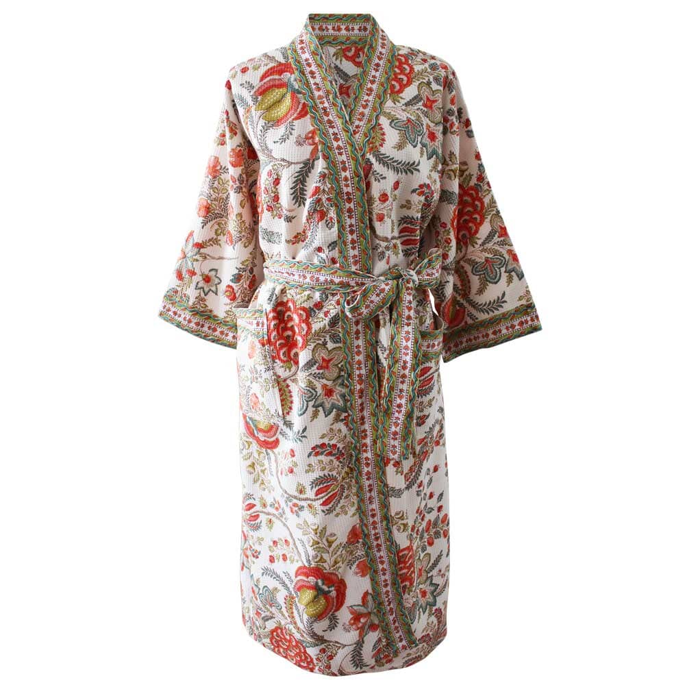 Floral Peach Women's Waffle Bathrobe