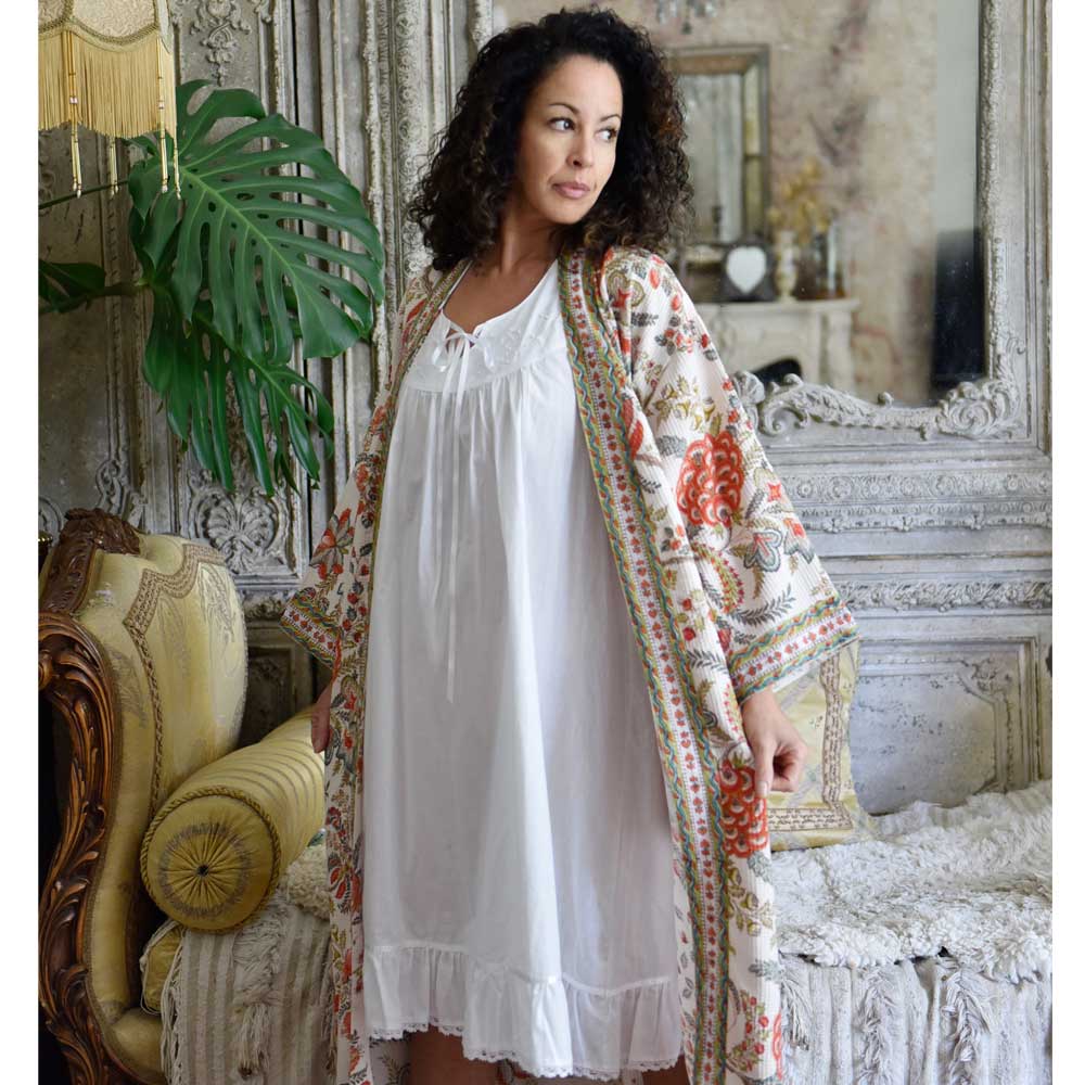 Floral Peach Women's Waffle Bathrobe