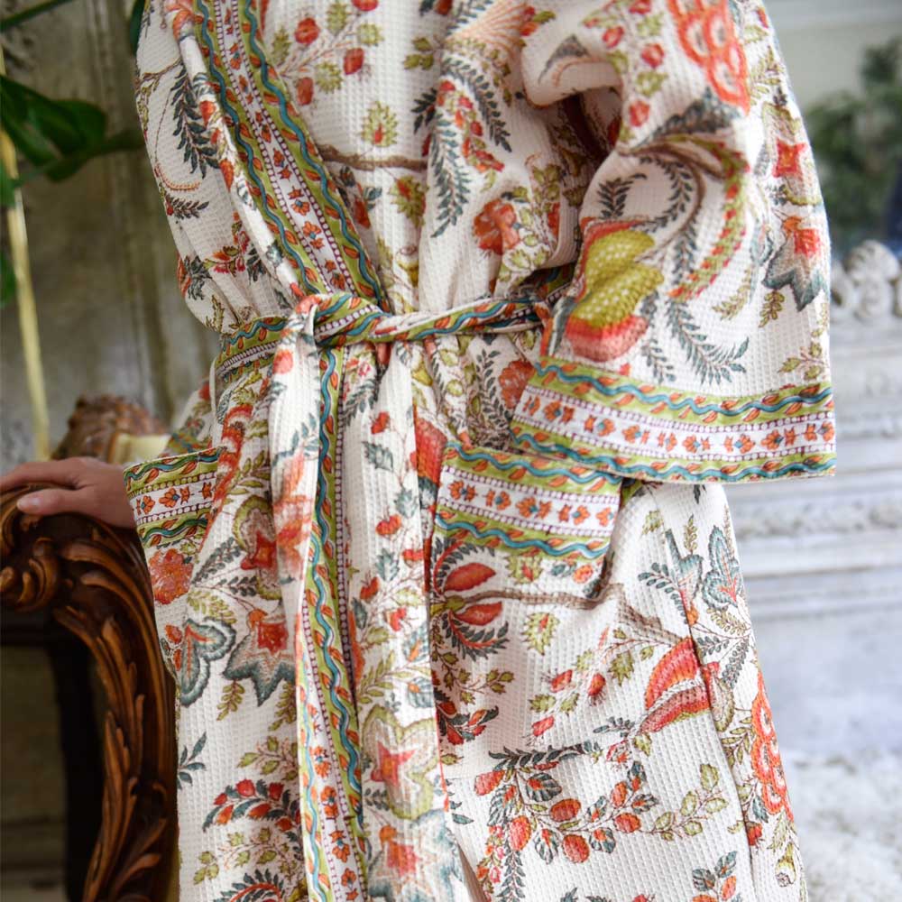 Floral Peach Women's Waffle Bathrobe