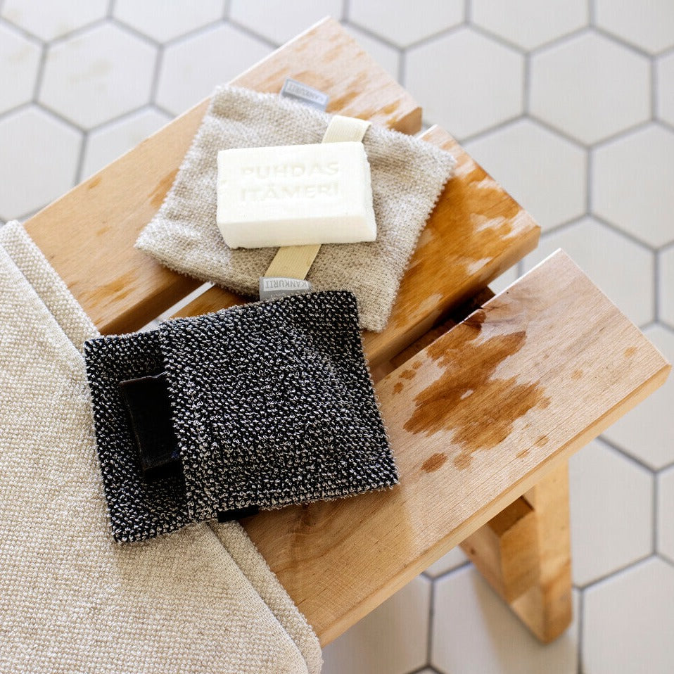 Linen terry soap dish, stone 