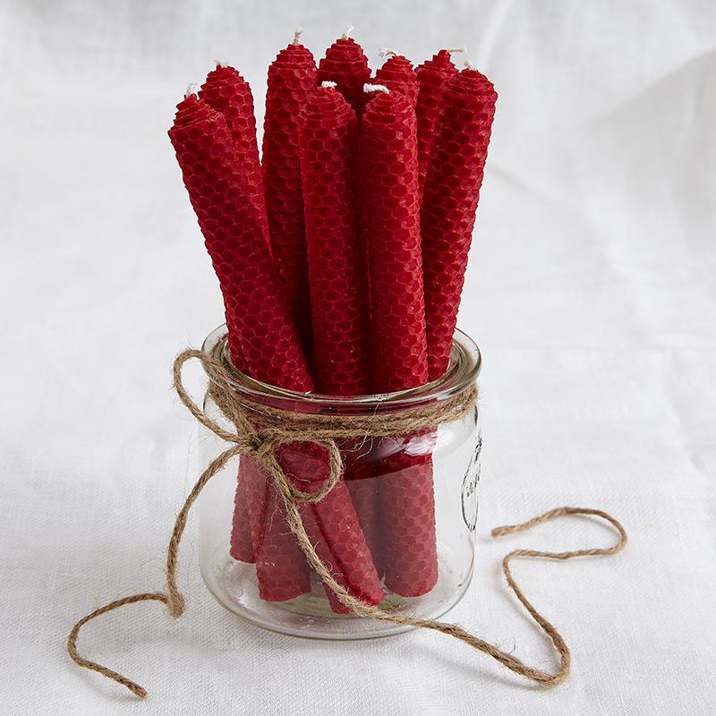 Mehiläisvahakynttilät - punainen 4 kpl