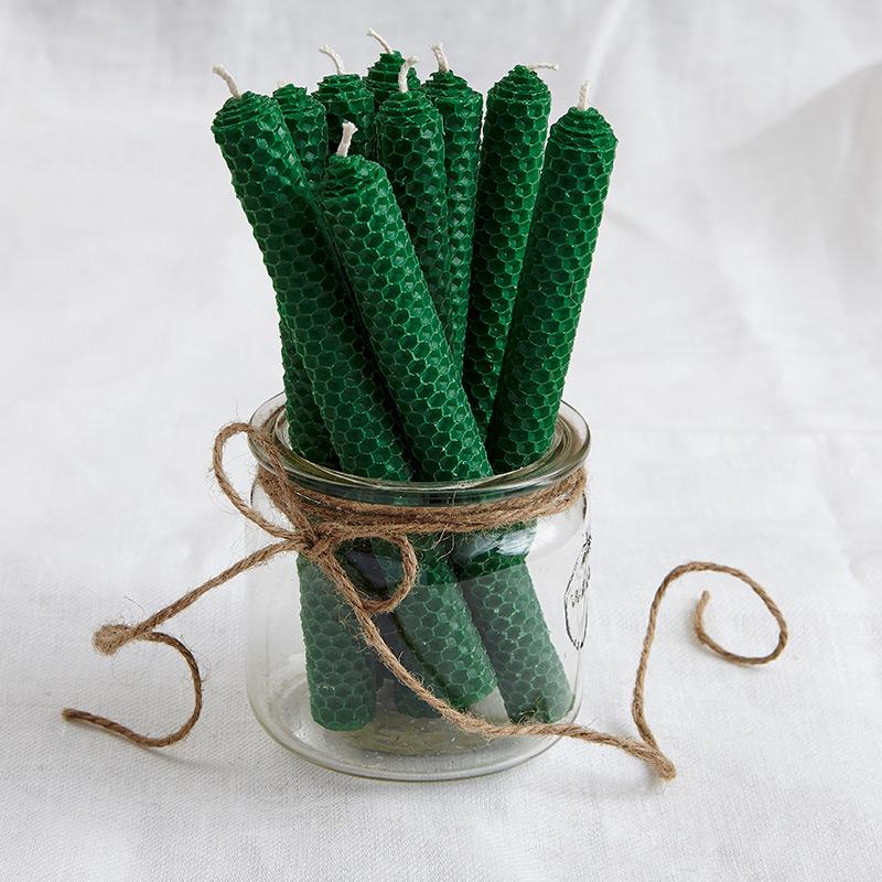 Beeswax candles - dark green 4 pcs