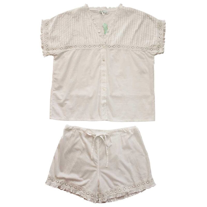 Naisten valkoinen shortsi + paita pyjamasetti - Anna