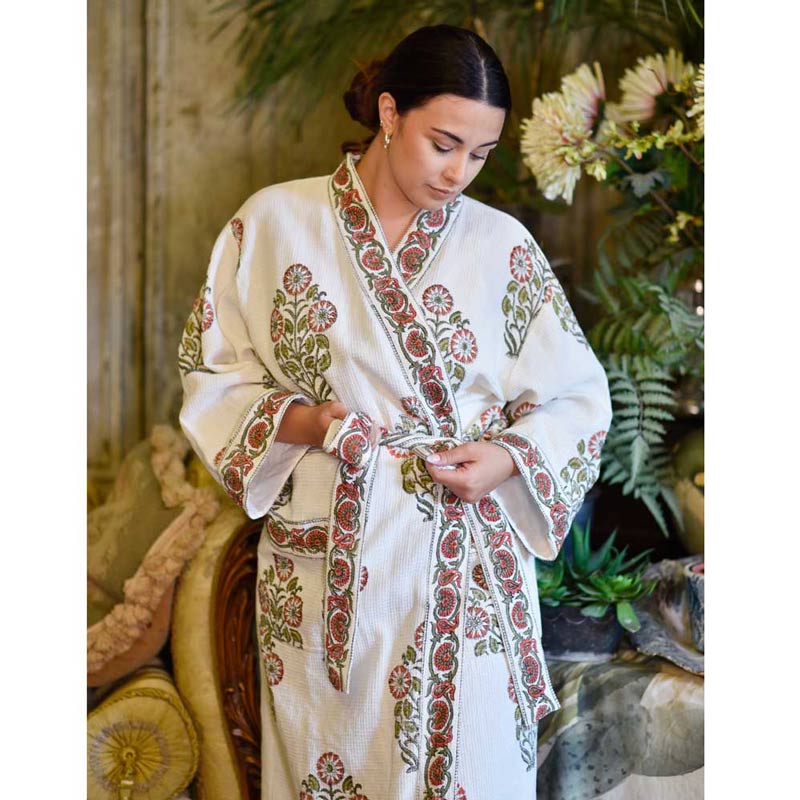 Orange Floral Women's Waffle Bathrobe