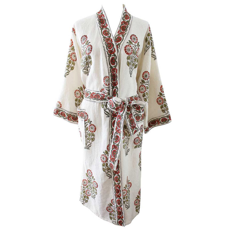 Orange Floral Women's Waffle Bathrobe