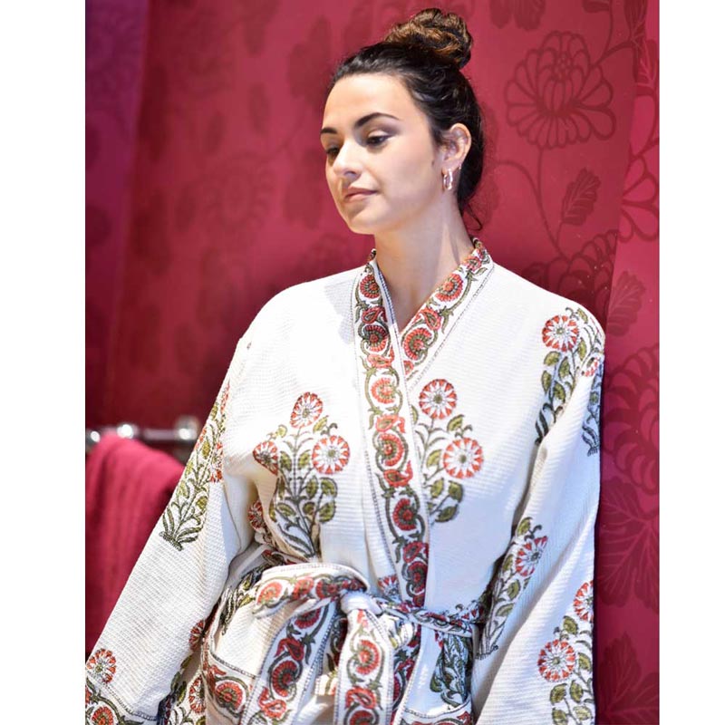 Orange Floral Women's Waffle Bathrobe