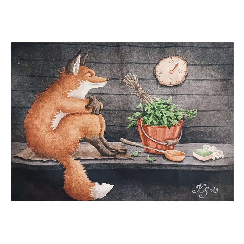 Postcard - Fox on the Bench