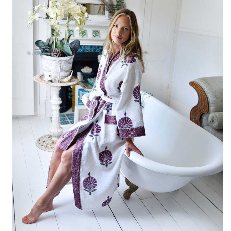 Purple Flower women's waffle bathrobe