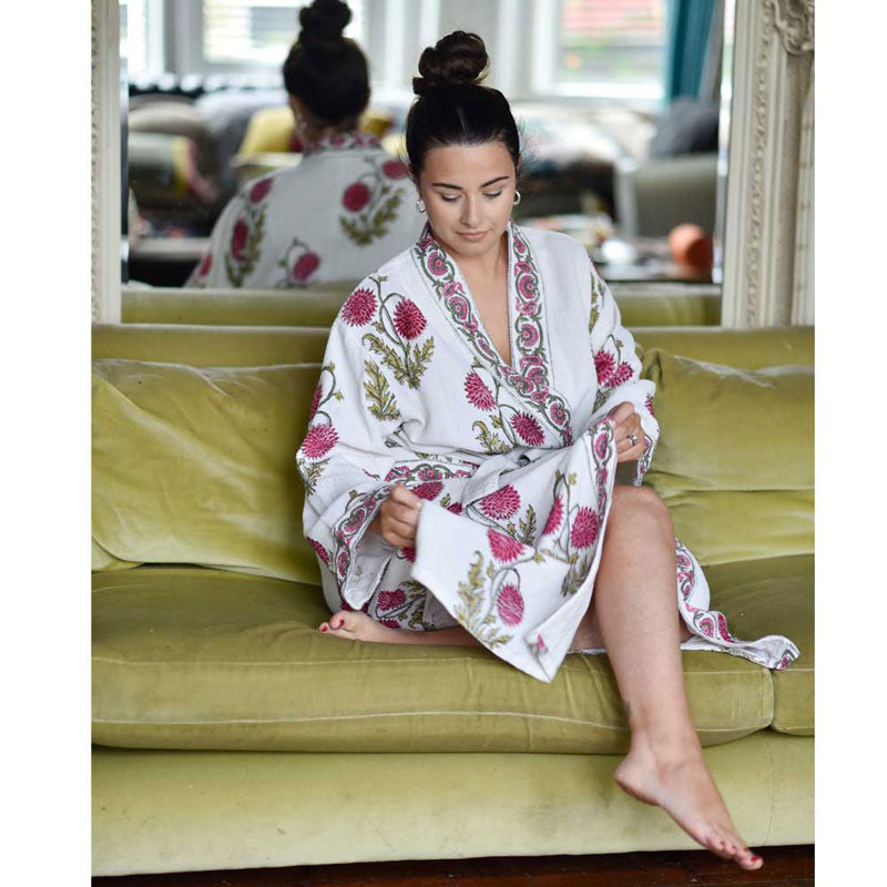 Rose Floral Women's Waffle Bathrobe