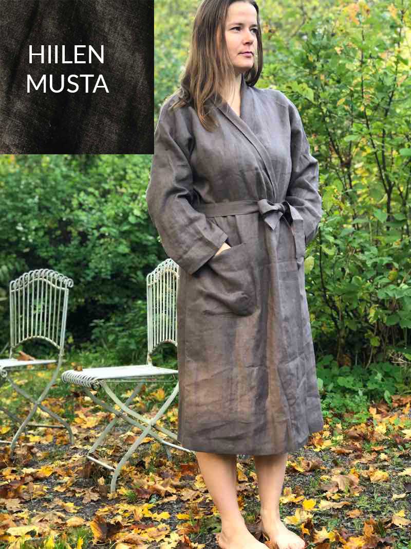 Mailin Linen Bathrobe Charcoal Black