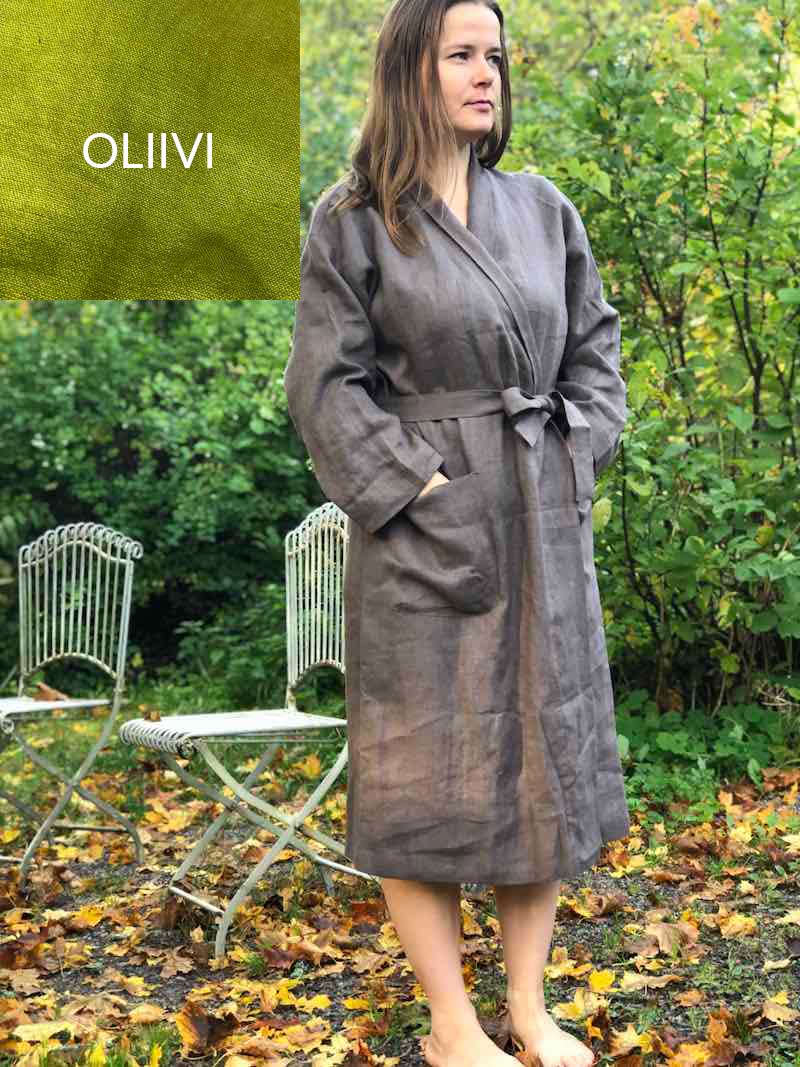 Mailin Linen Bathrobe Olive