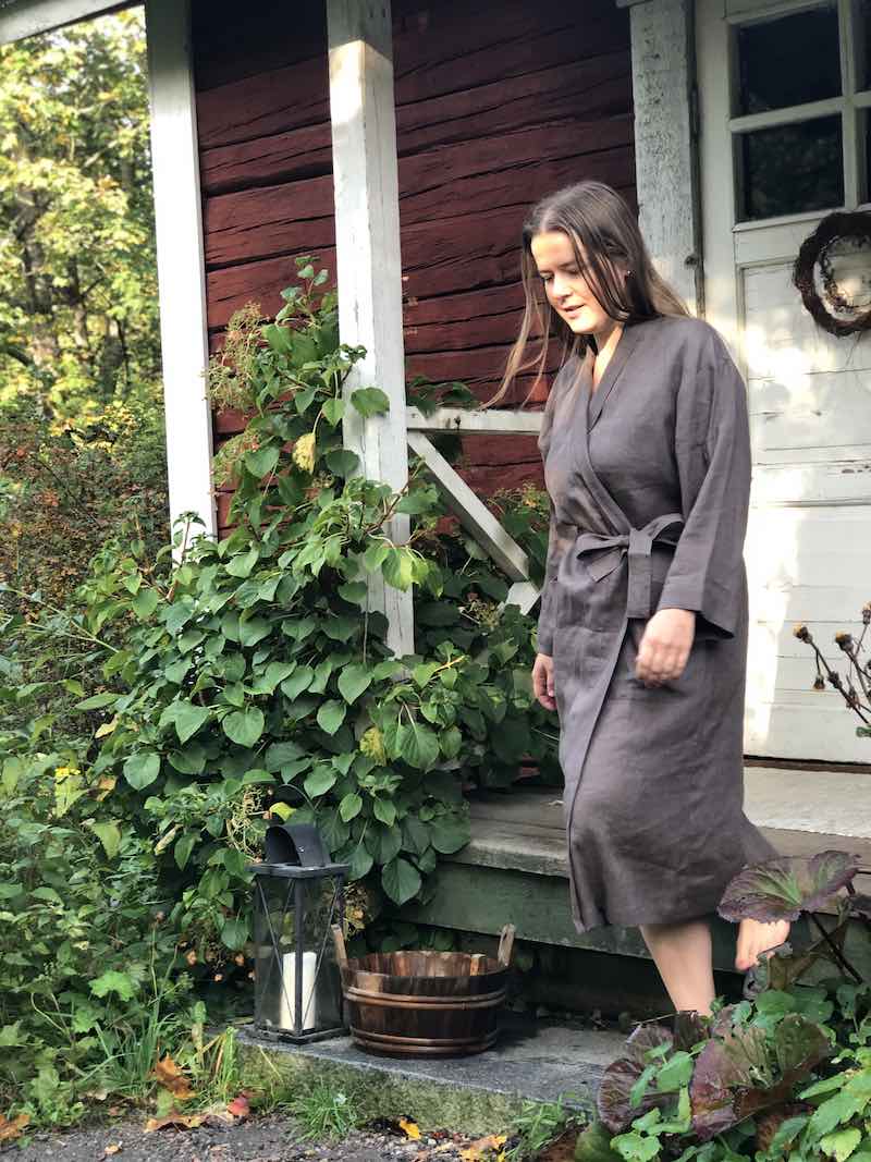 Mailin Linen Bathrobe Olive