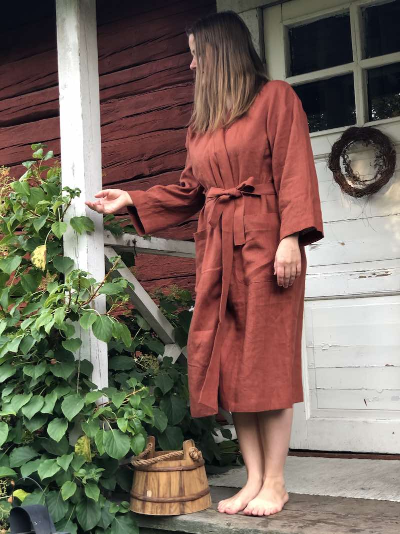 Mailin Linen Bathrobe Rust