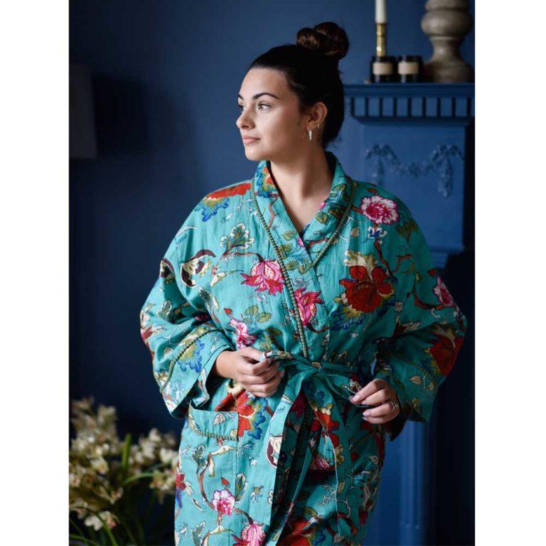 Teal Exotic naisten kimono aamutakki