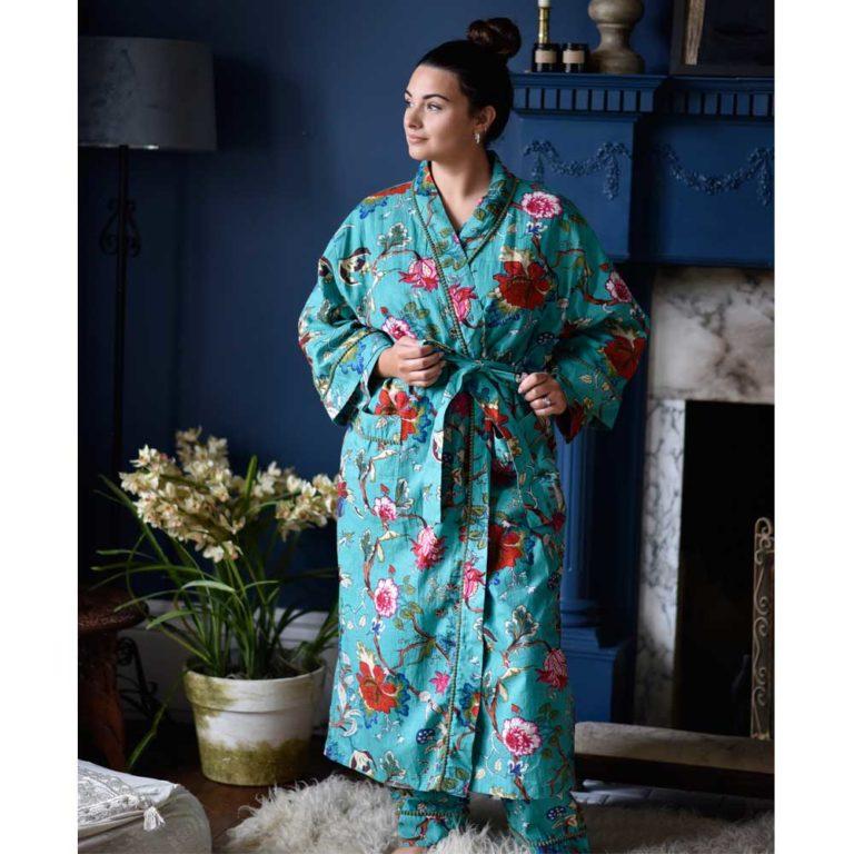 Teal Exotic women's kimono dressing gown 
