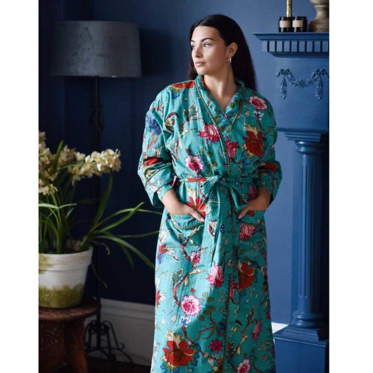 Teal Exotic naisten kimono aamutakki