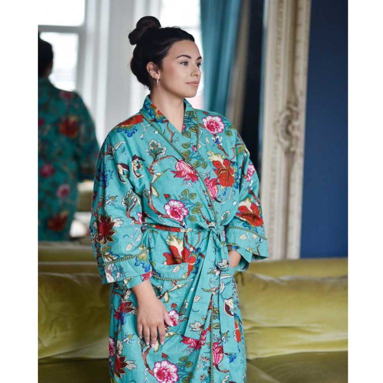 Teal Exotic women's kimono dressing gown 