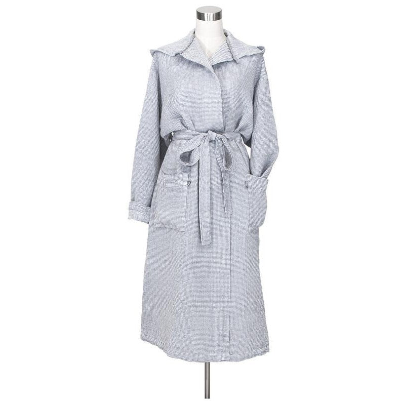 Tar linen bathrobe with hood, white-gray 