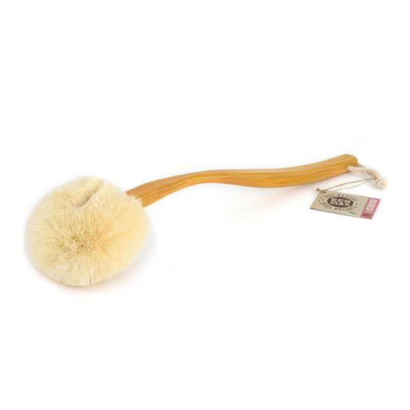 Body/back brush with long wooden handle
